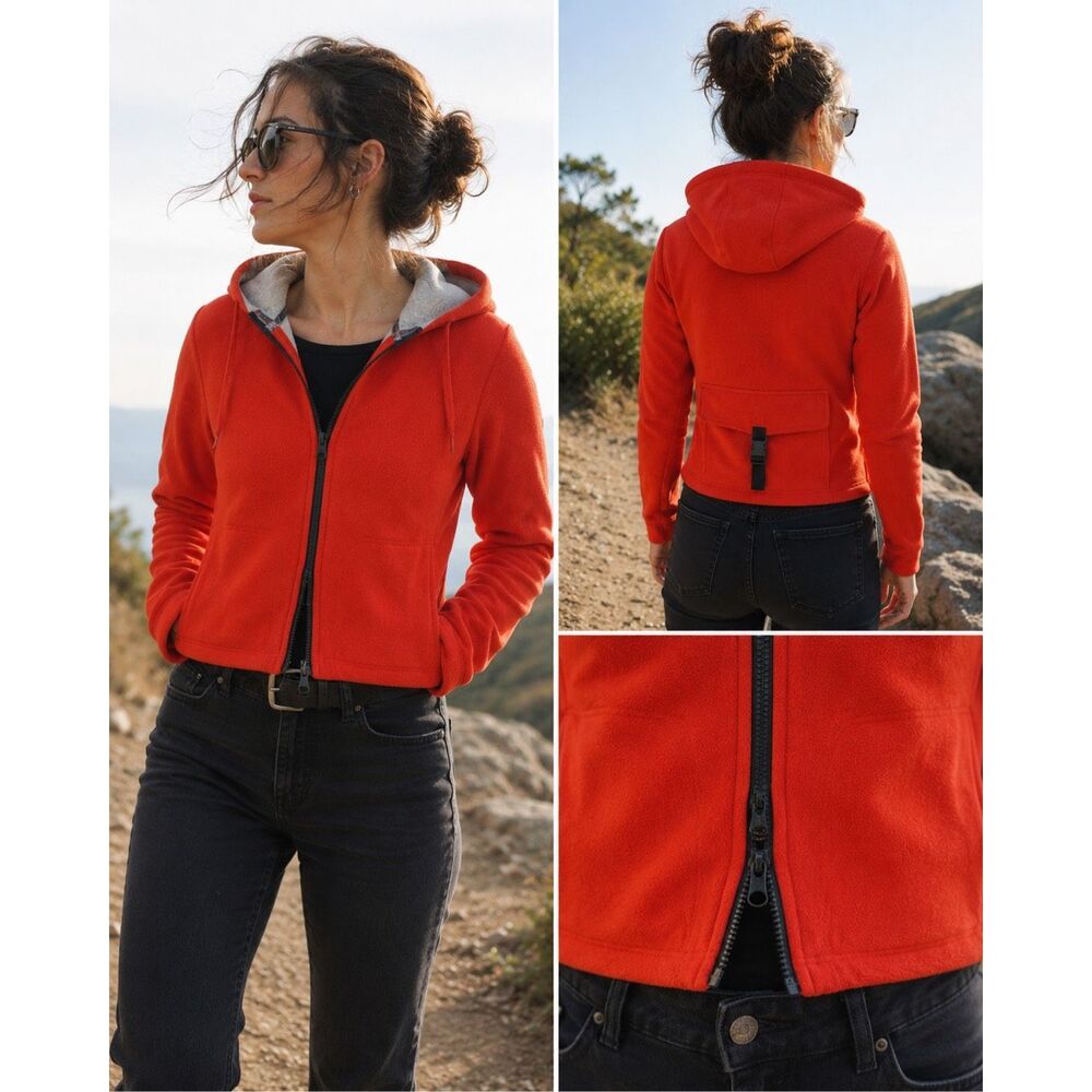 Vintage Ralph by Ralph Lauren Orange Fleece Utility Hooded Jacket Women’s M Doub